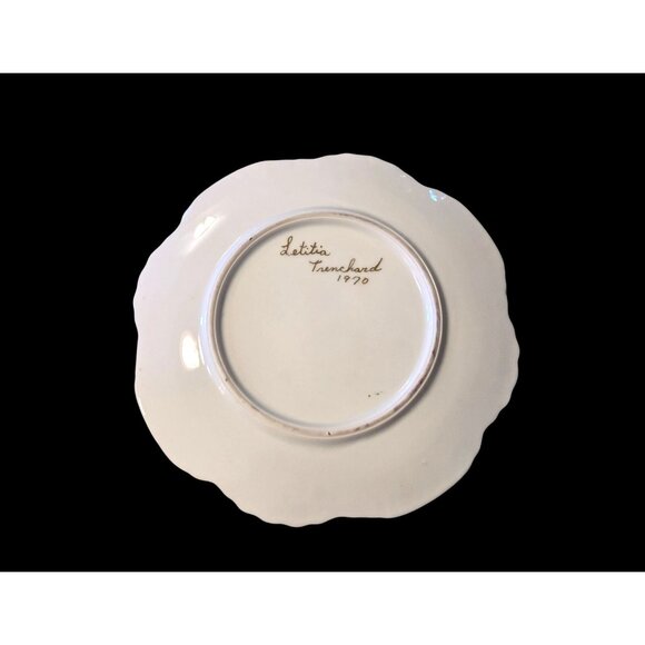 1970s Hand Painted Pink Floral trinket dish hand painted Signed - Picture 5 of 5